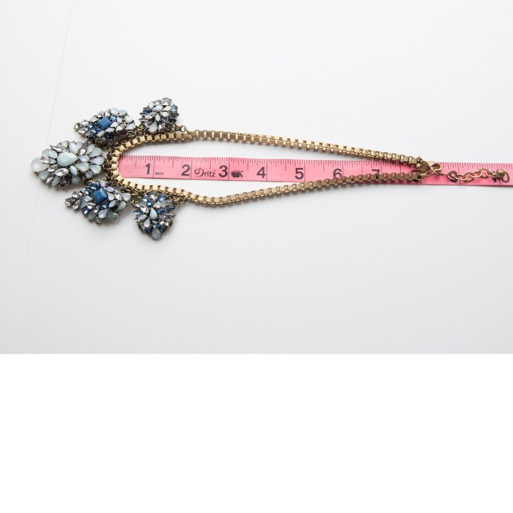 Talbots Rhinestone Statement Necklace Box Chain Gold Blue - Picture 5 of 5